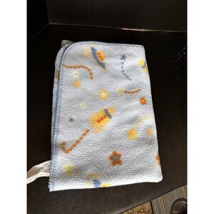 Fleece Baby Blanket‎ Rockets Spaceships Space Planets stars Blue RARE Unbranded